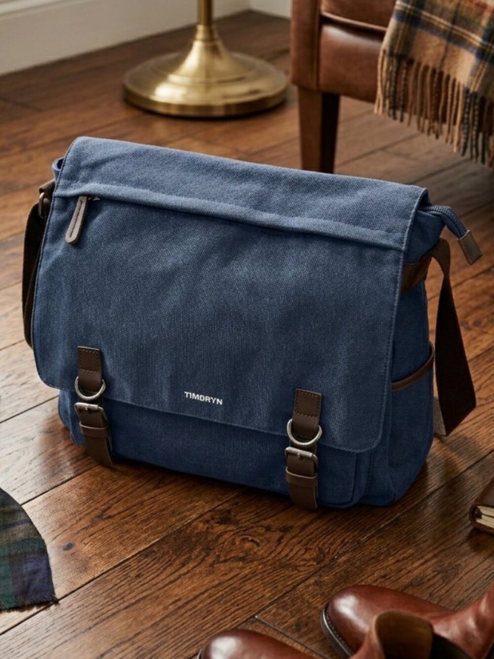 TIMBRYN Premium Canvas & Leather Messenger Bag  | Vintage Crossbody Satchel - Picture 5 of 16